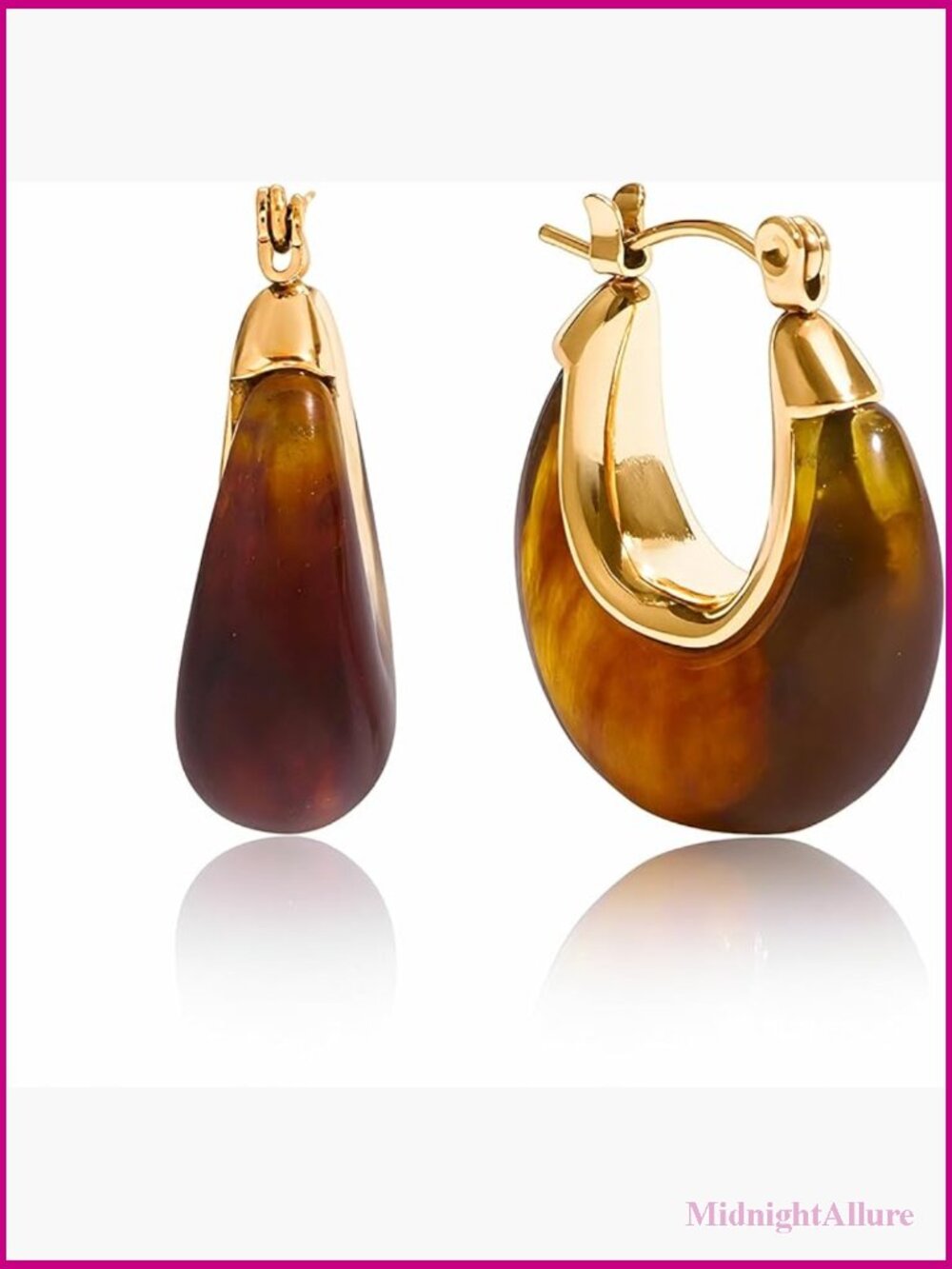 Chunky 14K Gold Plated Resin Hoop Earrings Lightweight Hollow Drop Earrings